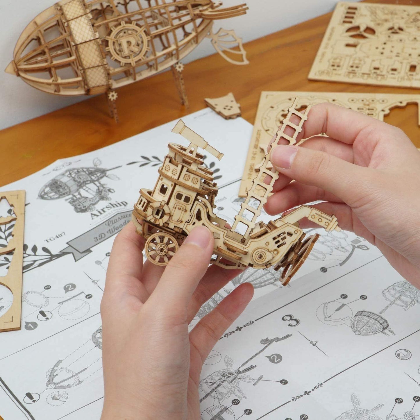 stick0gets: 3d Wooden Puzzle Airship Woodcraft Construction Kit Model Kits For Kids, Teens And Adult